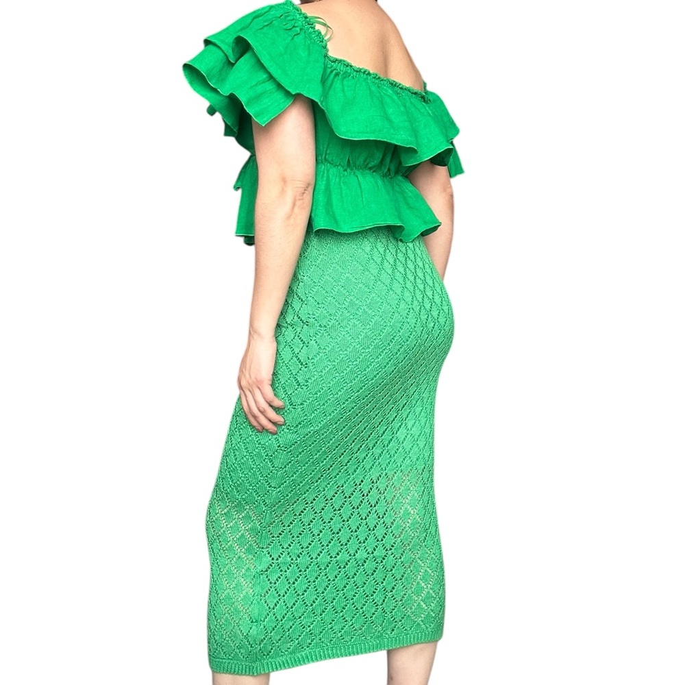 Green Off-Shoulder Ruffled Skirt Set - Women - Small - Picture 5 of 6